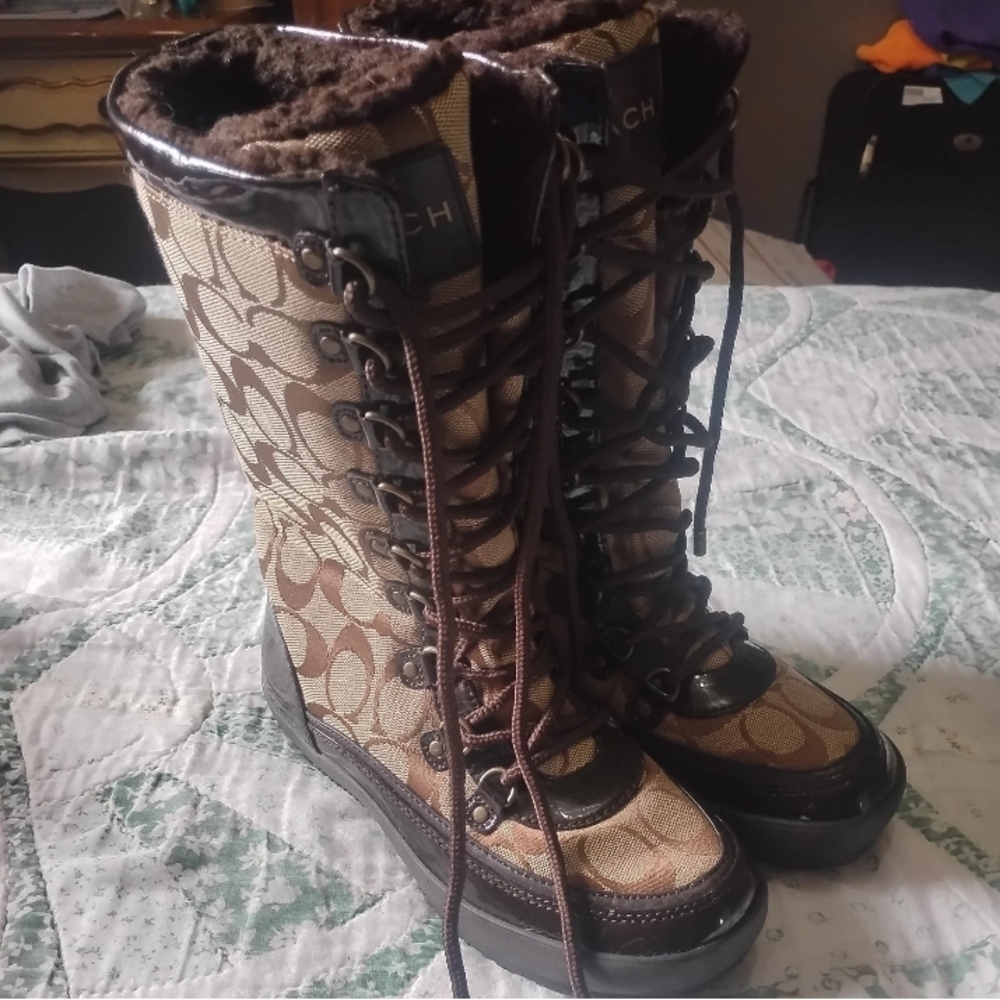 Coach Women's Brown Lace-Up Boots